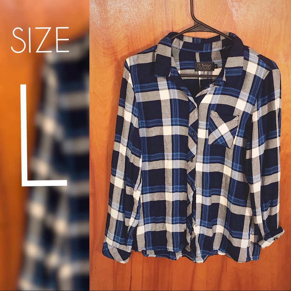 NWOT Blue plaid flannel blouse Sz L